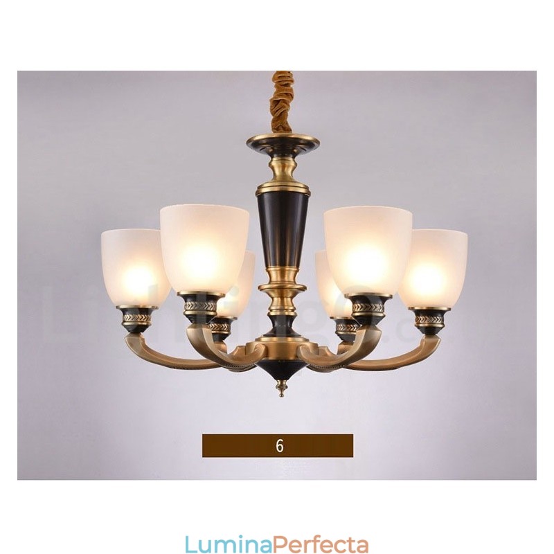 Candelabru de lumânare cu pandantiv din alamă, rustic, retro, de lux, din alamă pură, cu abajururi de sticlă