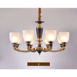 Candelabru de lumânare cu pandantiv din alamă, rustic, retro, de lux, din alamă pură, cu abajururi de sticlă