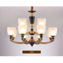 Candelabru de lumânare cu pandantiv din alamă, rustic, retro, de lux, din alamă pură, cu abajururi de sticlă