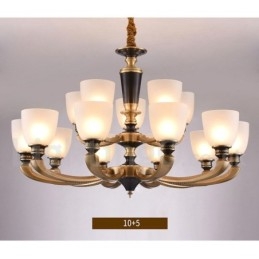 Candelabru de lumânare cu pandantiv din alamă, rustic, retro, de lux, din alamă pură, cu abajururi de sticlă