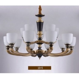 Candelabru de lumânare cu pandantiv din alamă, rustic, retro, de lux, din alamă pură, cu abajururi de sticlă