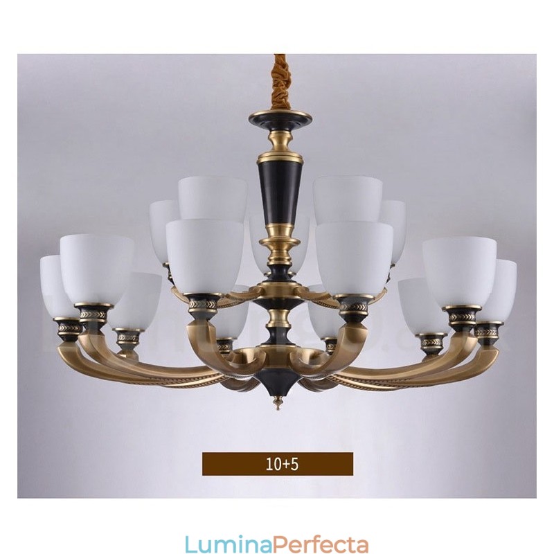Candelabru de lumânare cu pandantiv din alamă, rustic, retro, de lux, din alamă pură, cu abajururi de sticlă