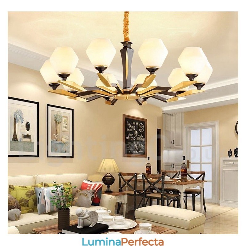 Candelabru de lumânare cu pandantiv din alamă, rustic, retro, de lux, din alamă pură, cu abajururi de sticlă