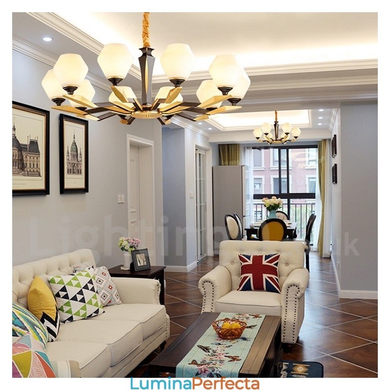 Candelabru de lumânare cu pandantiv din alamă, rustic, retro, de lux, din alamă pură, cu abajururi de sticlă