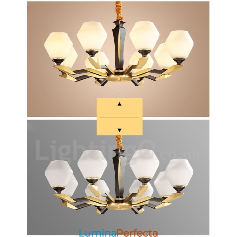 Candelabru de lumânare cu pandantiv din alamă, rustic, retro, de lux, din alamă pură, cu abajururi de sticlă