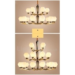 Candelabru de lumânare cu pandantiv din alamă, rustic, retro, de lux, din alamă pură, cu abajururi de sticlă