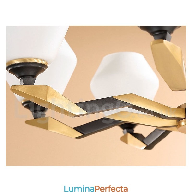 Candelabru de lumânare cu pandantiv din alamă, rustic, retro, de lux, din alamă pură, cu abajururi de sticlă