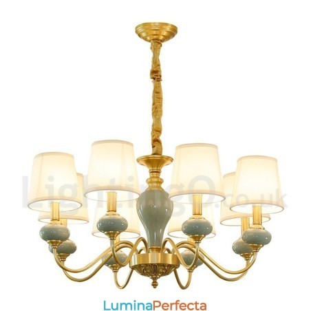 Candelabru de lumânare cu pandantiv din alamă din alamă pură, rustic, retro, vintage, din ceramică, cu nuanțe de țesătură Candelabru de lumânare cu pandantiv din alamă din alamă pură, rustic, retro, vintage, din ceramică, cu nuanțe de țesătură
