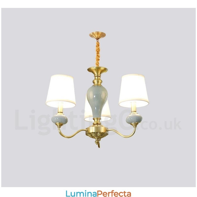Candelabru de lumânare cu pandantiv din alamă din alamă pură, rustic, retro, vintage, din ceramică, cu nuanțe de țesătură