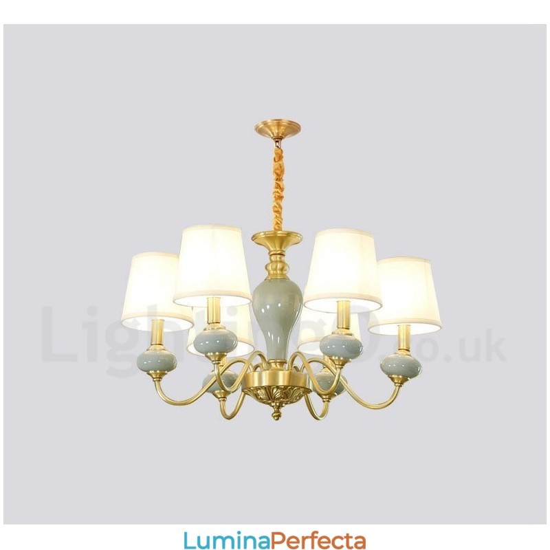 Candelabru de lumânare cu pandantiv din alamă din alamă pură, rustic, retro, vintage, din ceramică, cu nuanțe de țesătură