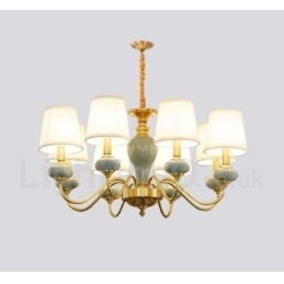 Candelabru de lumânare cu pandantiv din alamă din alamă pură, rustic, retro, vintage, din ceramică, cu nuanțe de țesătură