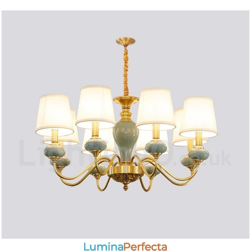 Candelabru de lumânare cu pandantiv din alamă din alamă pură, rustic, retro, vintage, din ceramică, cu nuanțe de țesătură