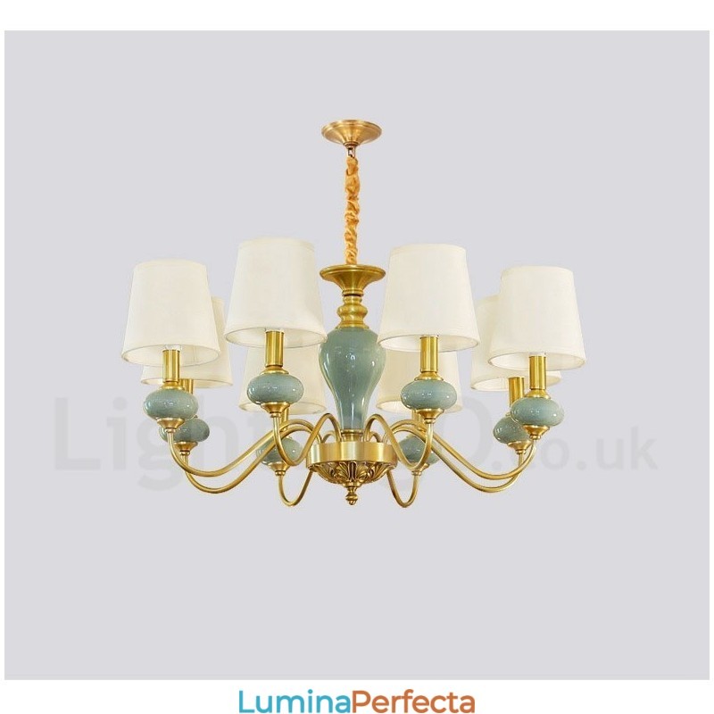 Candelabru de lumânare cu pandantiv din alamă din alamă pură, rustic, retro, vintage, din ceramică, cu nuanțe de țesătură