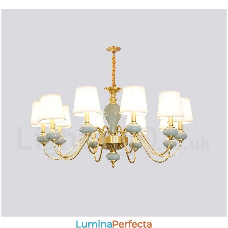 Candelabru de lumânare cu pandantiv din alamă din alamă pură, rustic, retro, vintage, din ceramică, cu nuanțe de țesătură