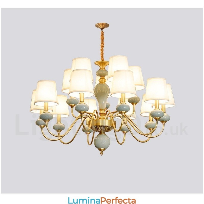Candelabru de lumânare cu pandantiv din alamă din alamă pură, rustic, retro, vintage, din ceramică, cu nuanțe de țesătură