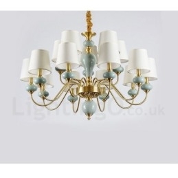 Candelabru de lumânare cu pandantiv din alamă din alamă pură, rustic, retro, vintage, din ceramică, cu nuanțe de țesătură