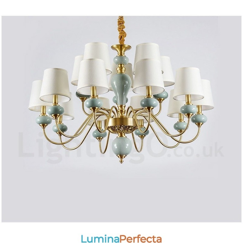 Candelabru de lumânare cu pandantiv din alamă din alamă pură, rustic, retro, vintage, din ceramică, cu nuanțe de țesătură