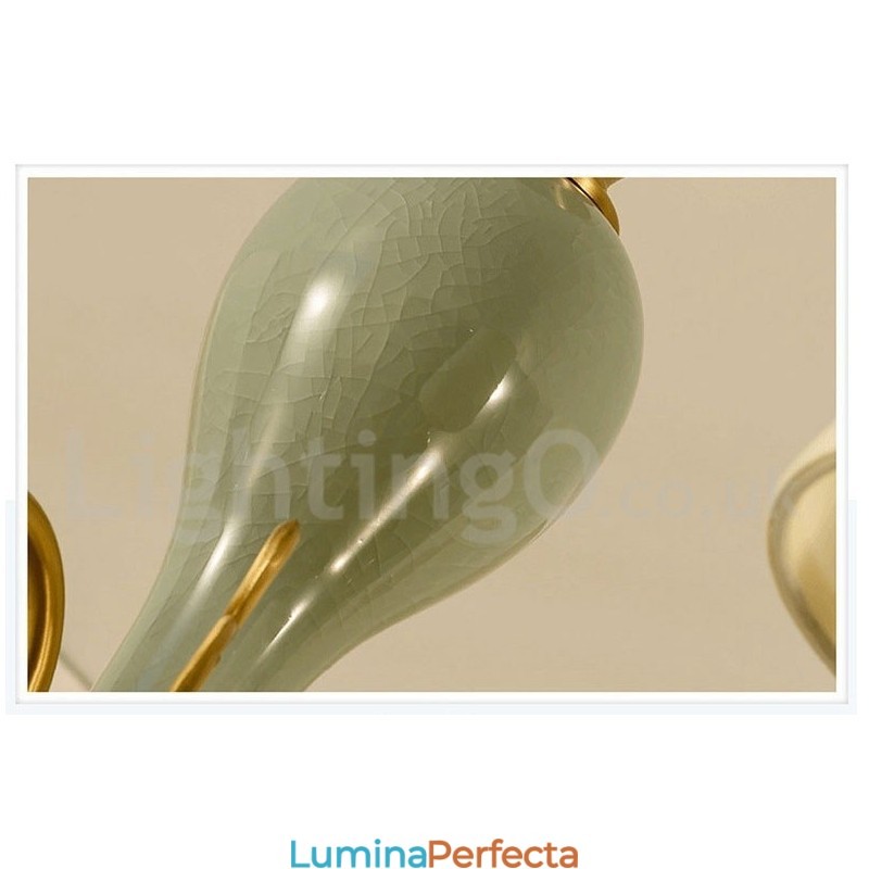 Candelabru de lumânare cu pandantiv din alamă din alamă pură, rustic, retro, vintage, din ceramică, cu nuanțe de țesătură