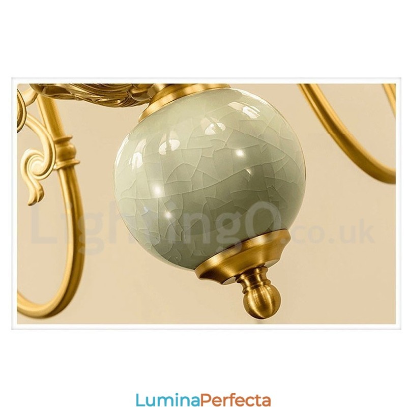 Candelabru de lumânare cu pandantiv din alamă din alamă pură, rustic, retro, vintage, din ceramică, cu nuanțe de țesătură