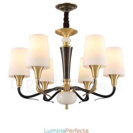 Candelabru cu pandantiv din alamă din alamă, luxos, rustic, retro, vintage, din alamă, cu abajururi de sticlă Candelabru cu pandantiv din alamă din alamă, luxos, rustic, retro, vintage, din alamă, cu abajururi de sticlă