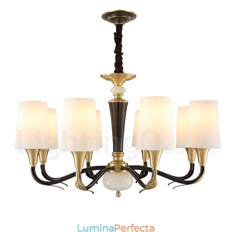 Candelabru cu pandantiv din alamă din alamă, luxos, rustic, retro, vintage, din alamă, cu abajururi de sticlă