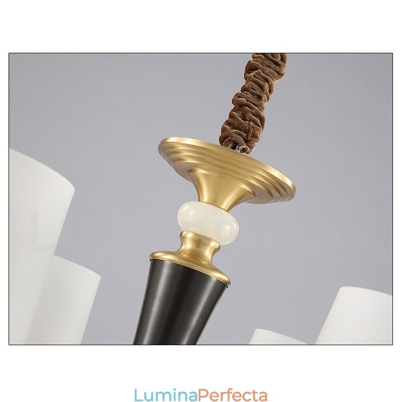 Candelabru cu pandantiv din alamă din alamă, luxos, rustic, retro, vintage, din alamă, cu abajururi de sticlă