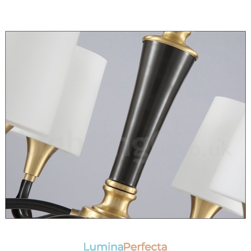 Candelabru cu pandantiv din alamă din alamă, luxos, rustic, retro, vintage, din alamă, cu abajururi de sticlă
