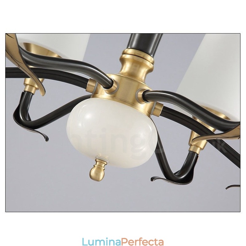 Candelabru cu pandantiv din alamă din alamă, luxos, rustic, retro, vintage, din alamă, cu abajururi de sticlă