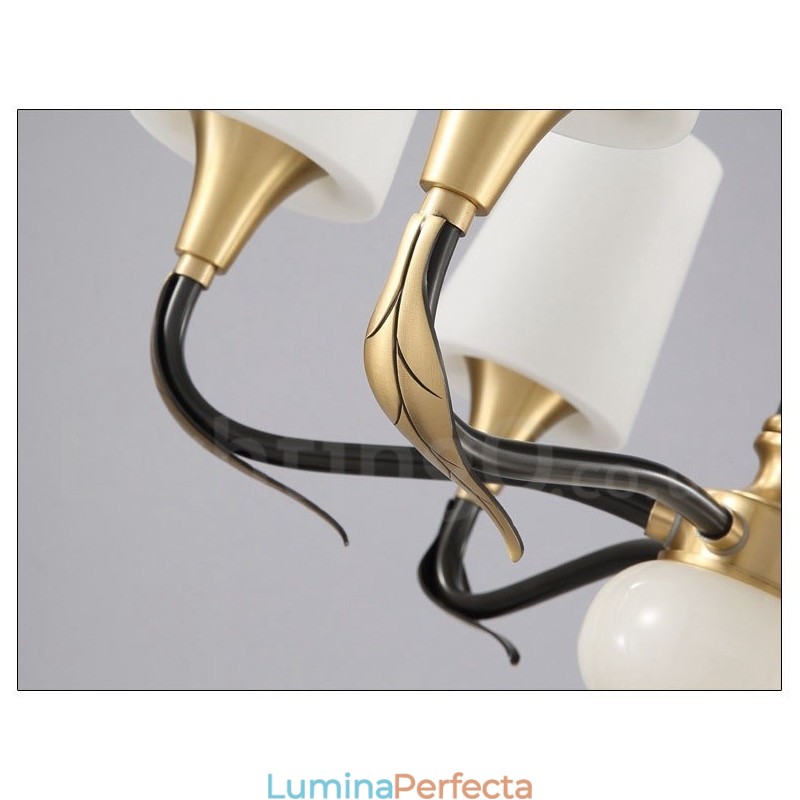 Candelabru cu pandantiv din alamă din alamă, luxos, rustic, retro, vintage, din alamă, cu abajururi de sticlă