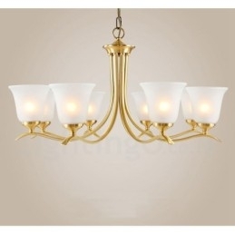 Candelabru luxos din alamă pură, rustic, retro, vintage, cu pandantiv din alamă, cu abajururi de sticlă