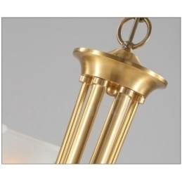 Candelabru luxos din alamă pură, rustic, retro, vintage, cu pandantiv din alamă, cu abajururi de sticlă