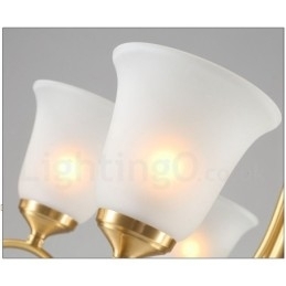 Candelabru luxos din alamă pură, rustic, retro, vintage, cu pandantiv din alamă, cu abajururi de sticlă