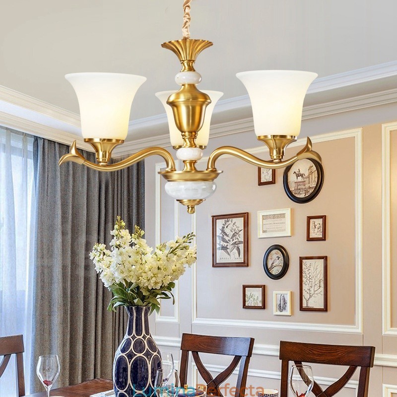 Candelabru luxos din alamă pură, retro, retro, vintage, din alamă, cu pandantiv, cu lumânări din sticlă