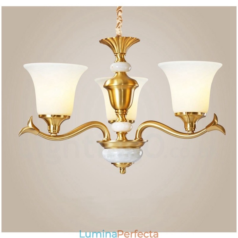 Candelabru luxos din alamă pură, retro, retro, vintage, din alamă, cu pandantiv, cu lumânări din sticlă