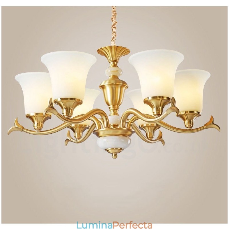 Candelabru luxos din alamă pură, retro, retro, vintage, din alamă, cu pandantiv, cu lumânări din sticlă