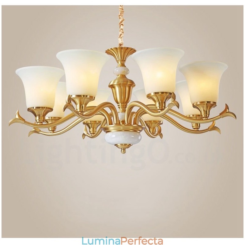 Candelabru luxos din alamă pură, retro, retro, vintage, din alamă, cu pandantiv, cu lumânări din sticlă