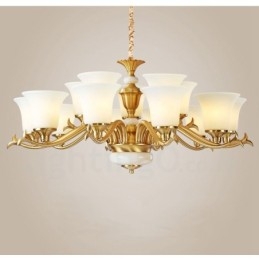Candelabru luxos din alamă pură, retro, retro, vintage, din alamă, cu pandantiv, cu lumânări din sticlă