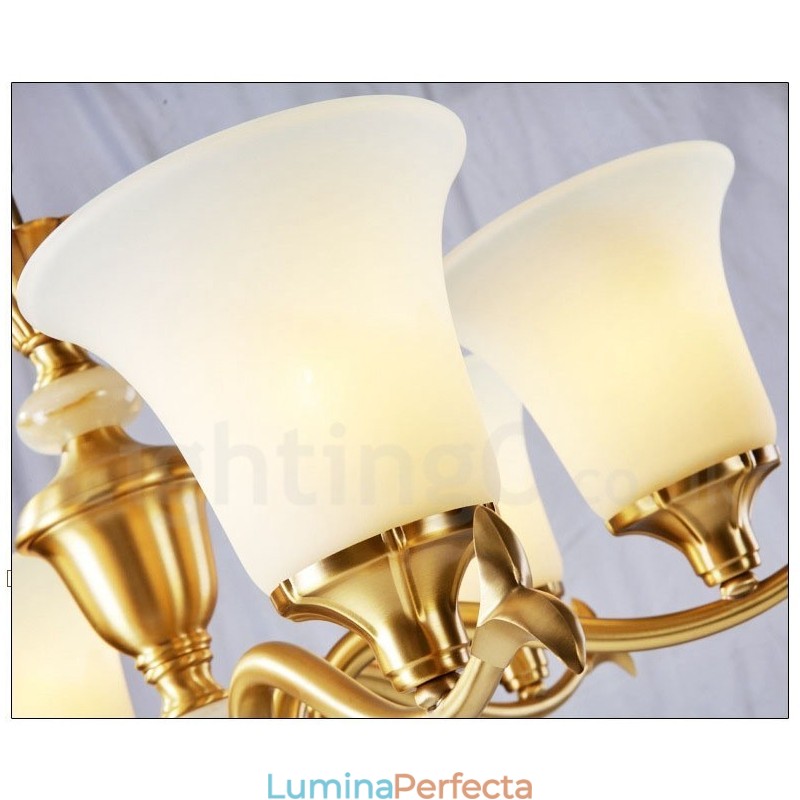 Candelabru luxos din alamă pură, retro, retro, vintage, din alamă, cu pandantiv, cu lumânări din sticlă