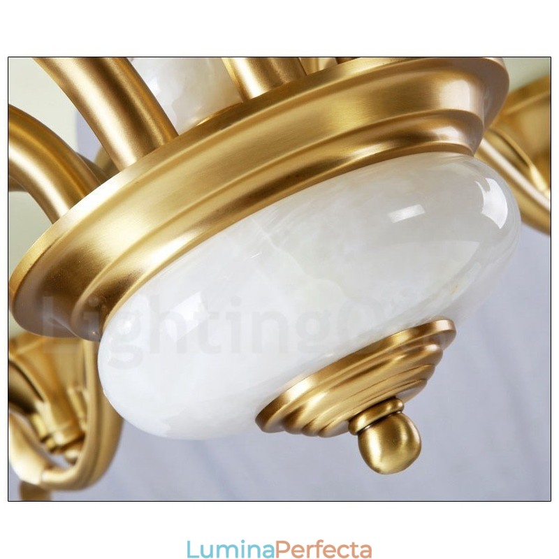 Candelabru luxos din alamă pură, retro, retro, vintage, din alamă, cu pandantiv, cu lumânări din sticlă