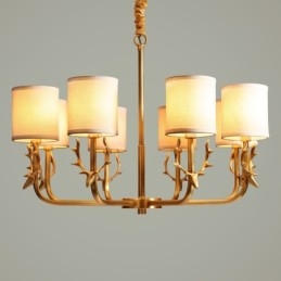 Candelabru de lumânare cu pandantiv din alamă, rustic, retro, de lux, din alamă pură, cu nuanțe de material textil
