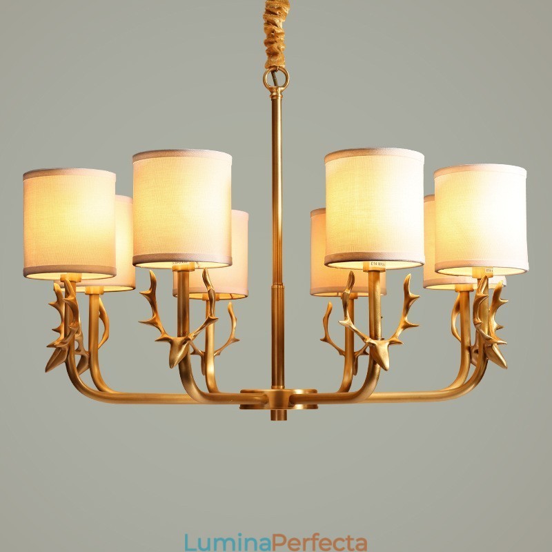 Candelabru de lumânare cu pandantiv din alamă, rustic, retro, de lux, din alamă pură, cu nuanțe de material textil