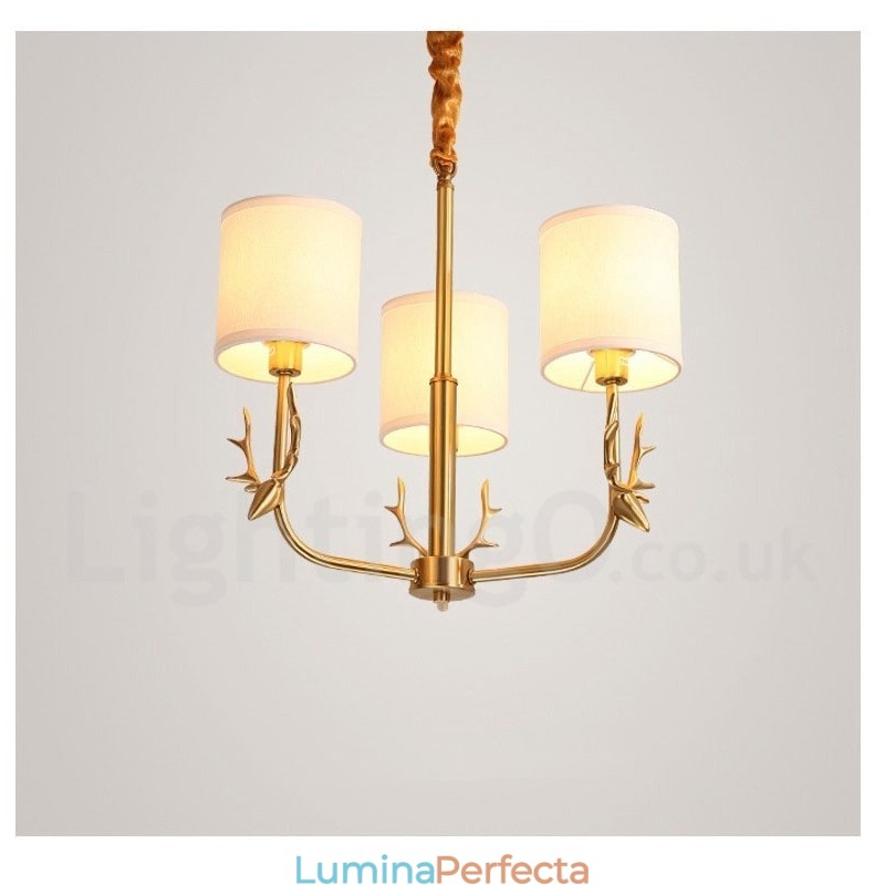 Candelabru de lumânare cu pandantiv din alamă, rustic, retro, de lux, din alamă pură, cu nuanțe de material textil