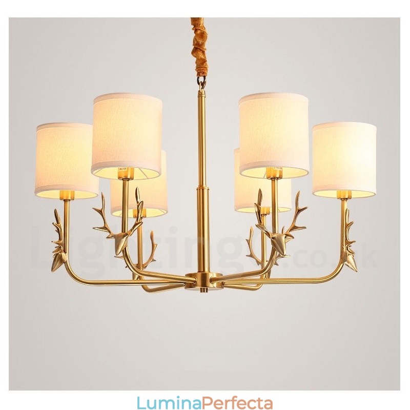 Candelabru de lumânare cu pandantiv din alamă, rustic, retro, de lux, din alamă pură, cu nuanțe de material textil