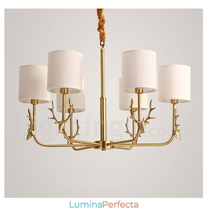 Candelabru de lumânare cu pandantiv din alamă, rustic, retro, de lux, din alamă pură, cu nuanțe de material textil