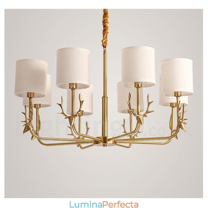 Candelabru de lumânare cu pandantiv din alamă, rustic, retro, de lux, din alamă pură, cu nuanțe de material textil