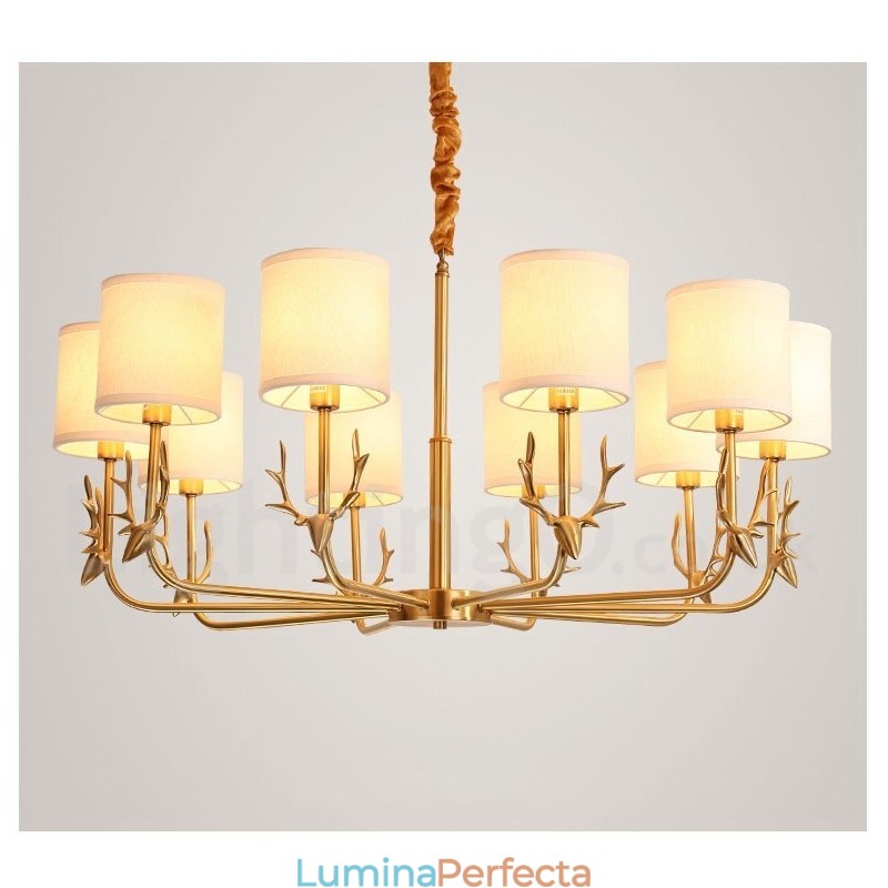 Candelabru de lumânare cu pandantiv din alamă, rustic, retro, de lux, din alamă pură, cu nuanțe de material textil