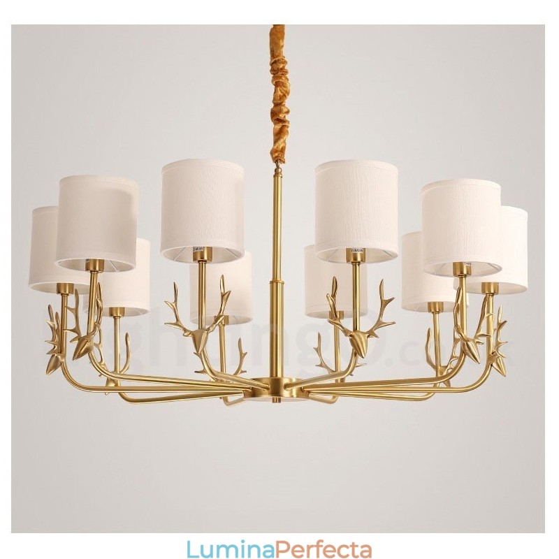 Candelabru de lumânare cu pandantiv din alamă, rustic, retro, de lux, din alamă pură, cu nuanțe de material textil