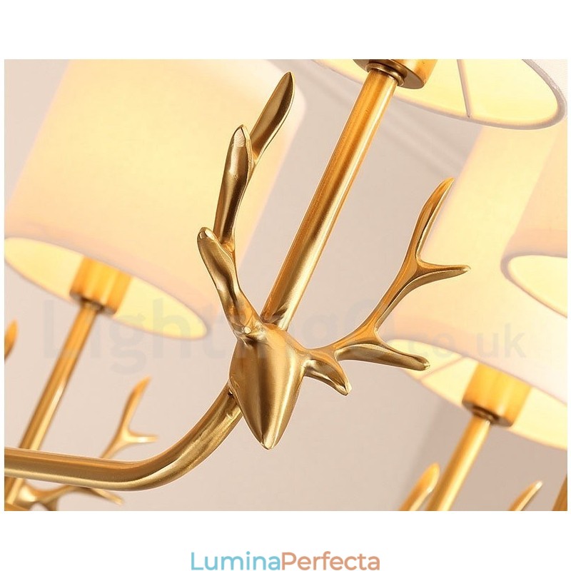 Candelabru de lumânare cu pandantiv din alamă, rustic, retro, de lux, din alamă pură, cu nuanțe de material textil