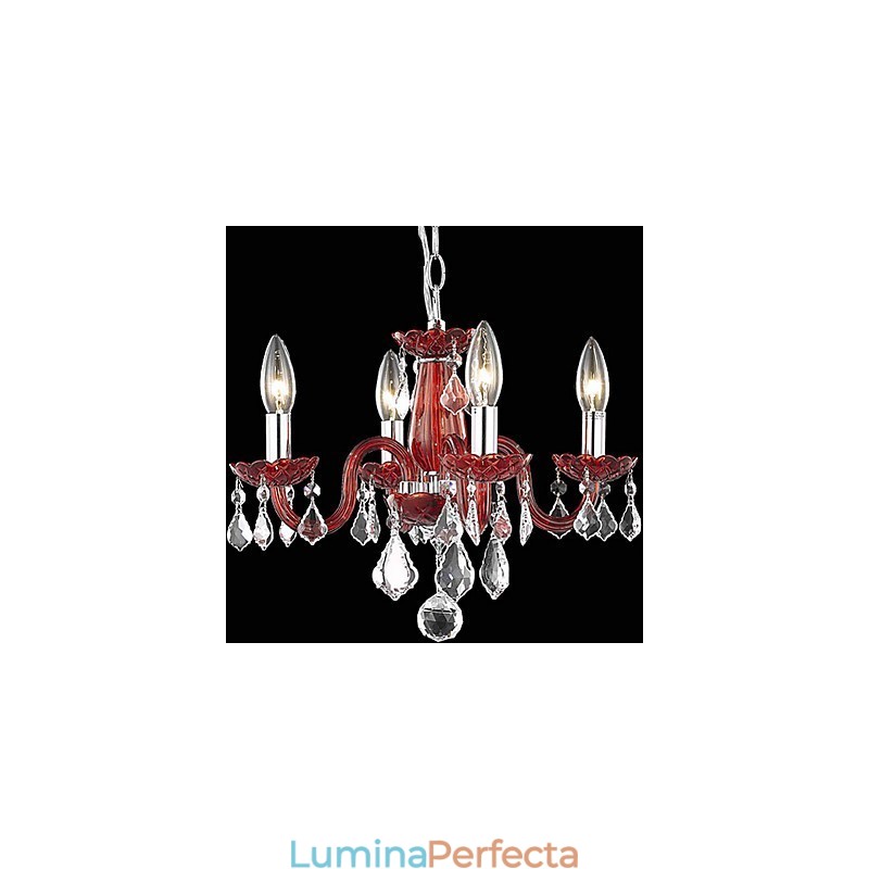 Lumânare Candelabru de cristal cu 4 lumini în roșu