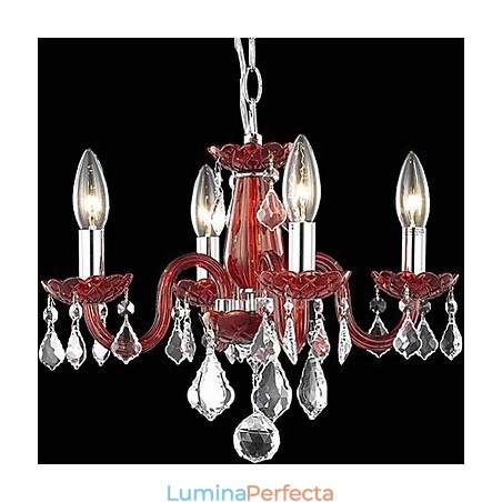 Lumânare Candelabru de cristal cu 4 lumini în roșu Lumânare Candelabru de cristal cu 4 lumini în roșu